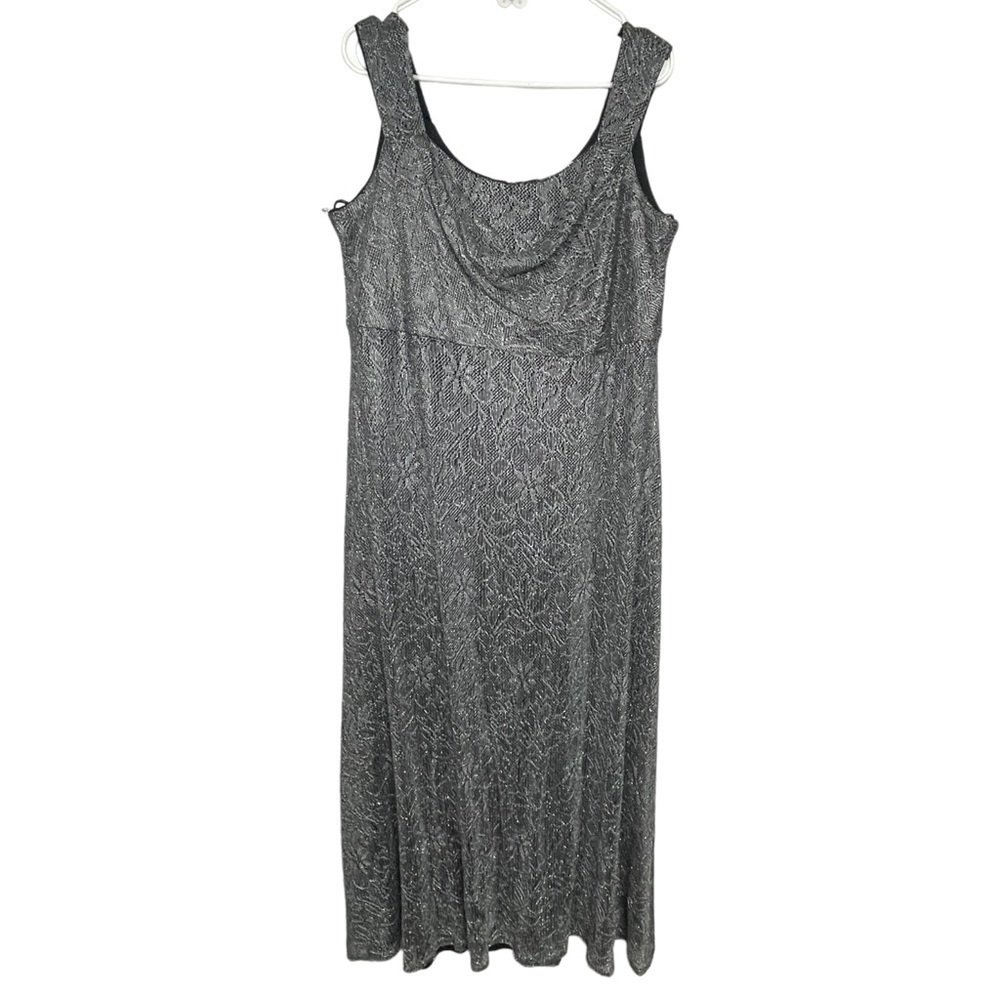 Avenue Pewter Lace Drape Neck Maxi Formal Dress 16 NWT
